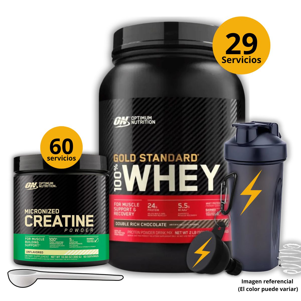 Universe Nutrition - Proteína Gold standard whey de 2lb Chocolate + Creatina Optimum Nutrition de 300gr + regalos