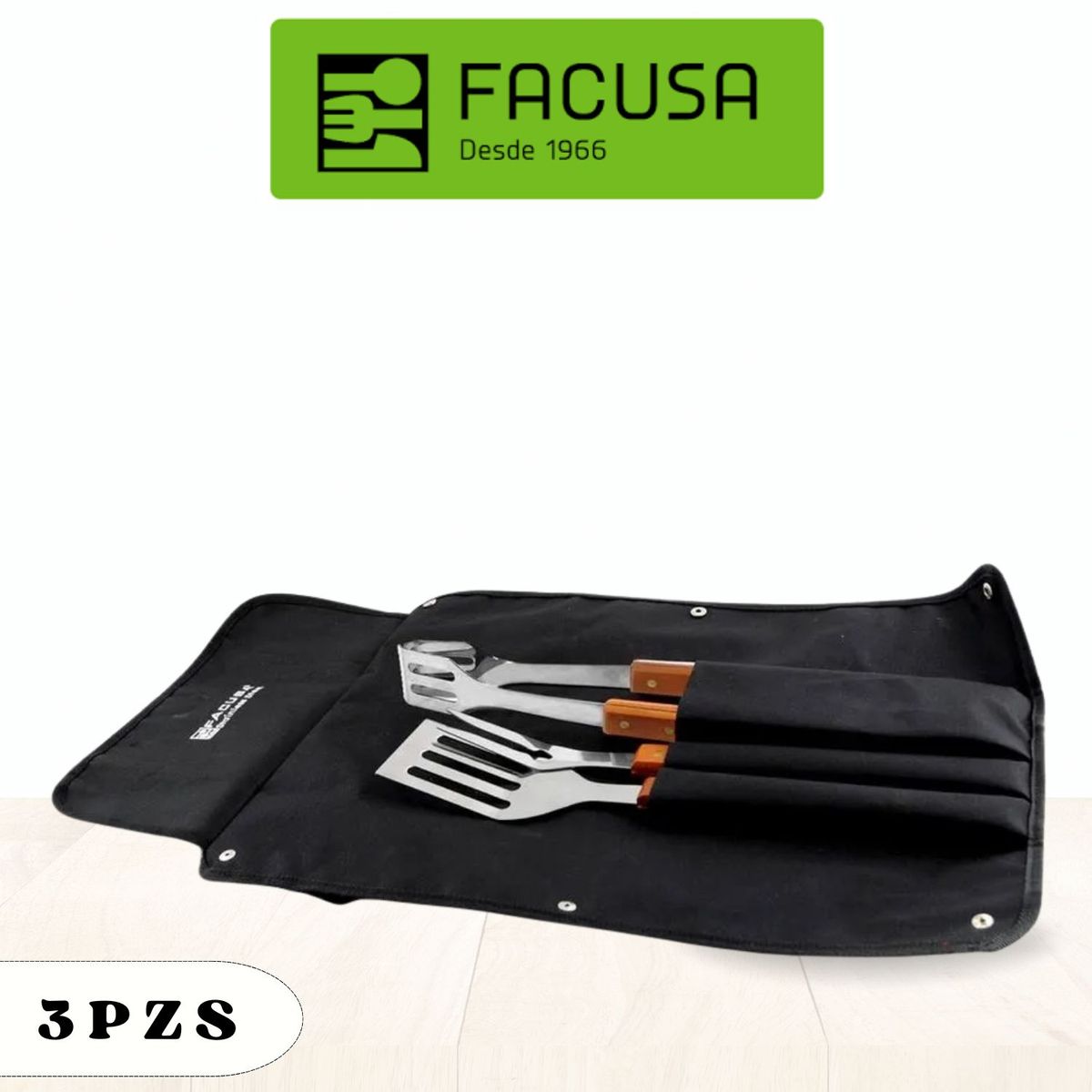 FACUSA - Set Parrillero X 3 M/Madera C/Mandil - Facusa