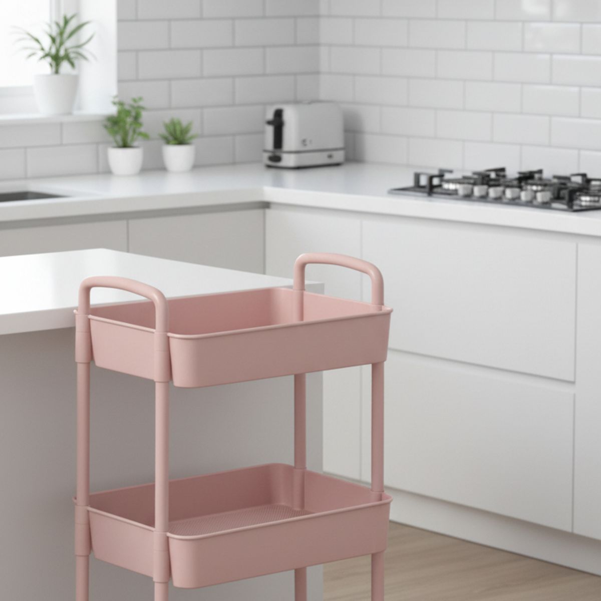 GENERICO - Carrito Organizador Almacenamiento Cocina Rodante 3 Niveles Multiusos Auxiliar Rosa