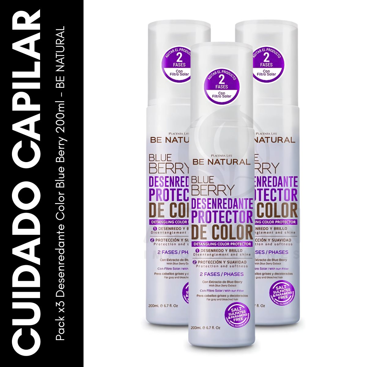 GENERICO - Pack x3 Desenredante Color Blue Berry 200ml - BE NATURAL