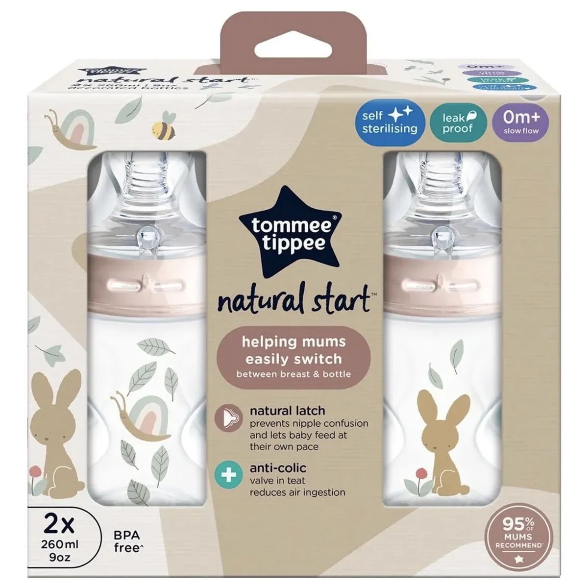 TOMMEE TIPPEE - Biberón Recien Nacido Autoesterilzable Natural Start 260 Ml
