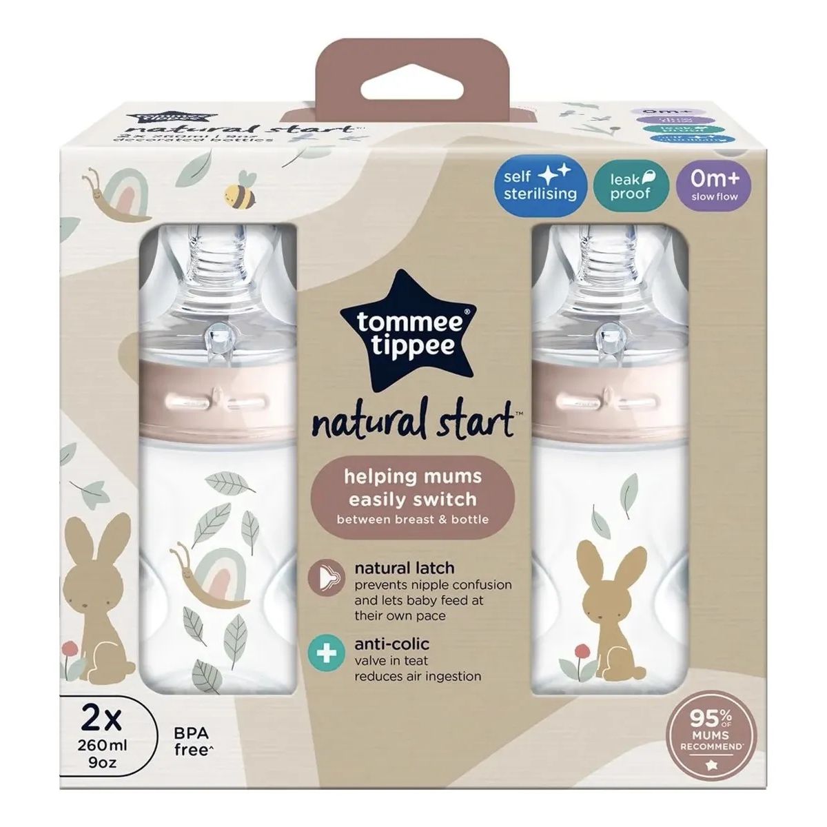 TOMMEE TIPPEE - Biberón Recien Nacido Autoesterilzable Natural Start 260 Ml
