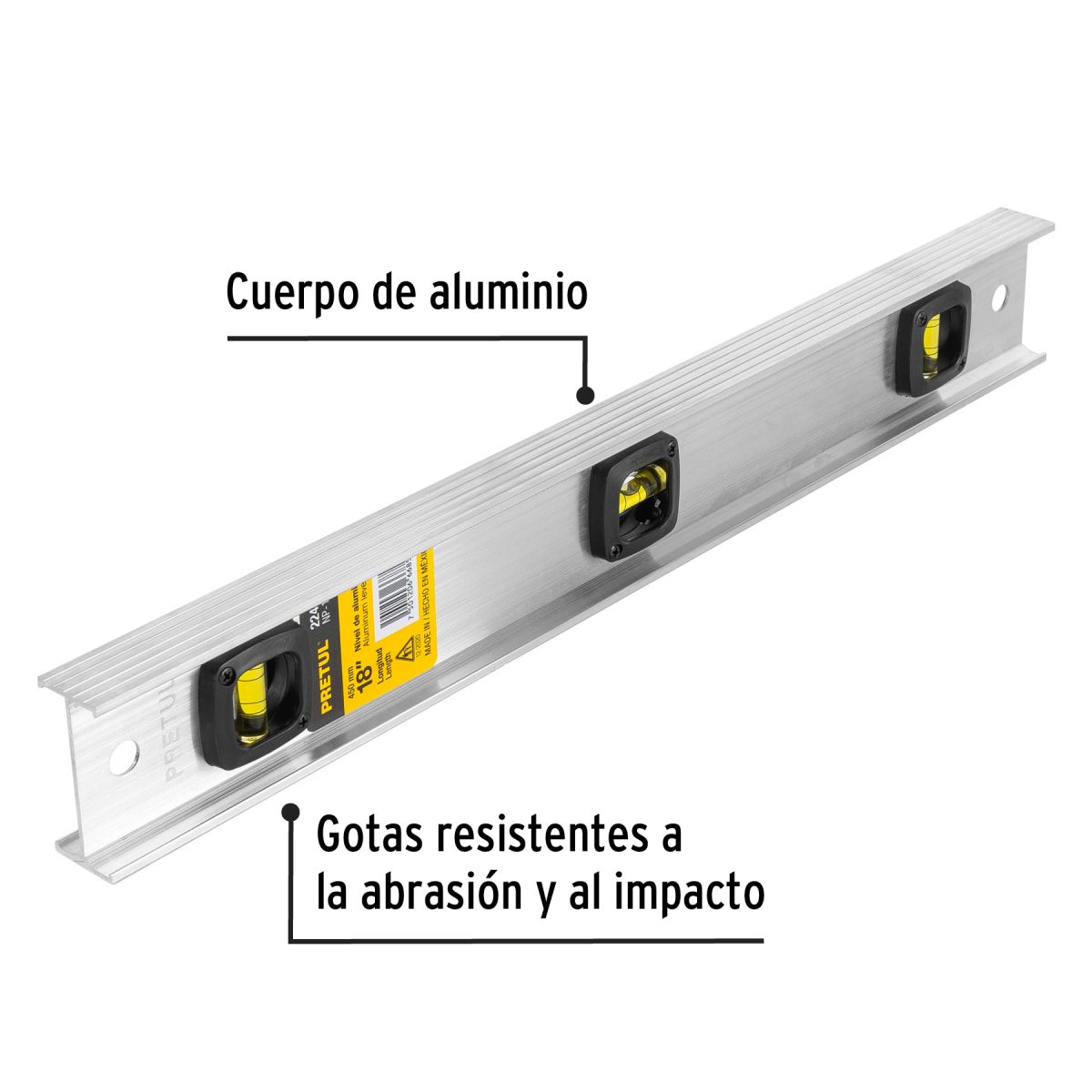 PRETUL - Nivel de Mano 18" de Aluminio 22458 Pretul