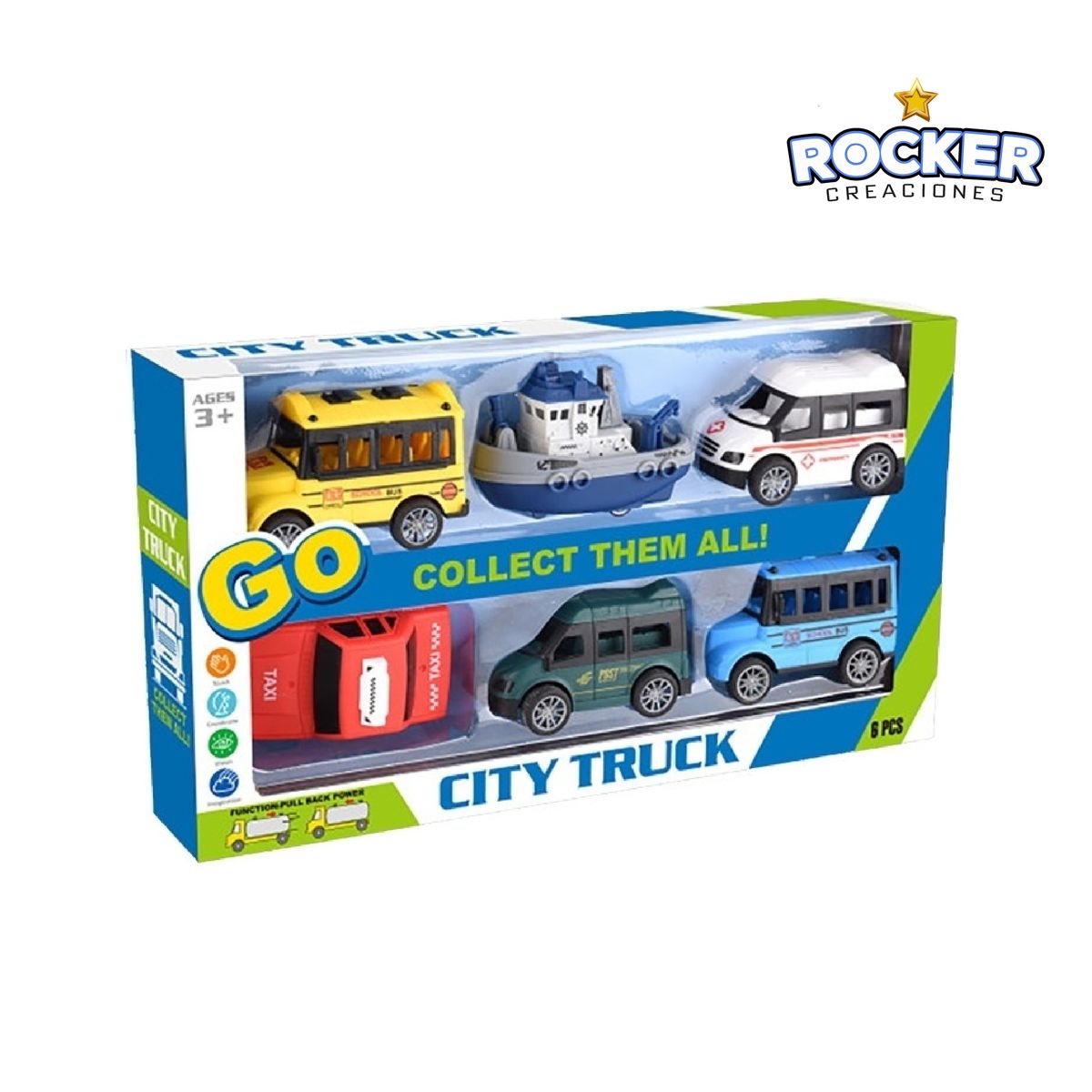 GENERICO - JUGUETE CARRITOS MEDIOS DE TRASPORTE 6 PIEZAS