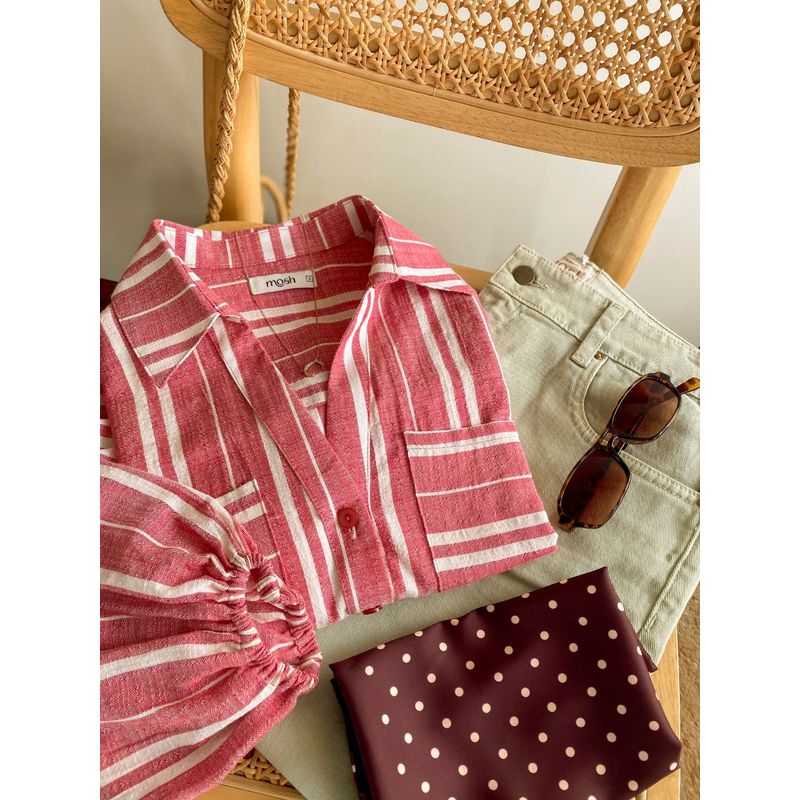 MOSH - Camisa manga bombacha rayas rojas