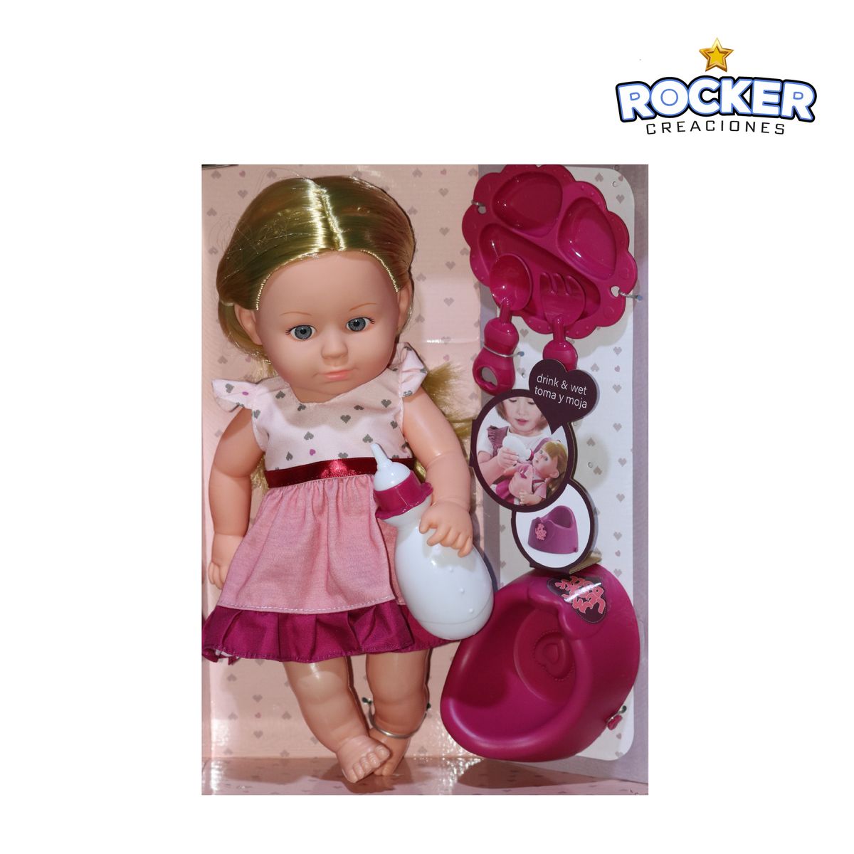 GENERICO - MUÑECA BEBE CON 6 SONIDOS Y HACE PIS (CABELLO RUBIA)