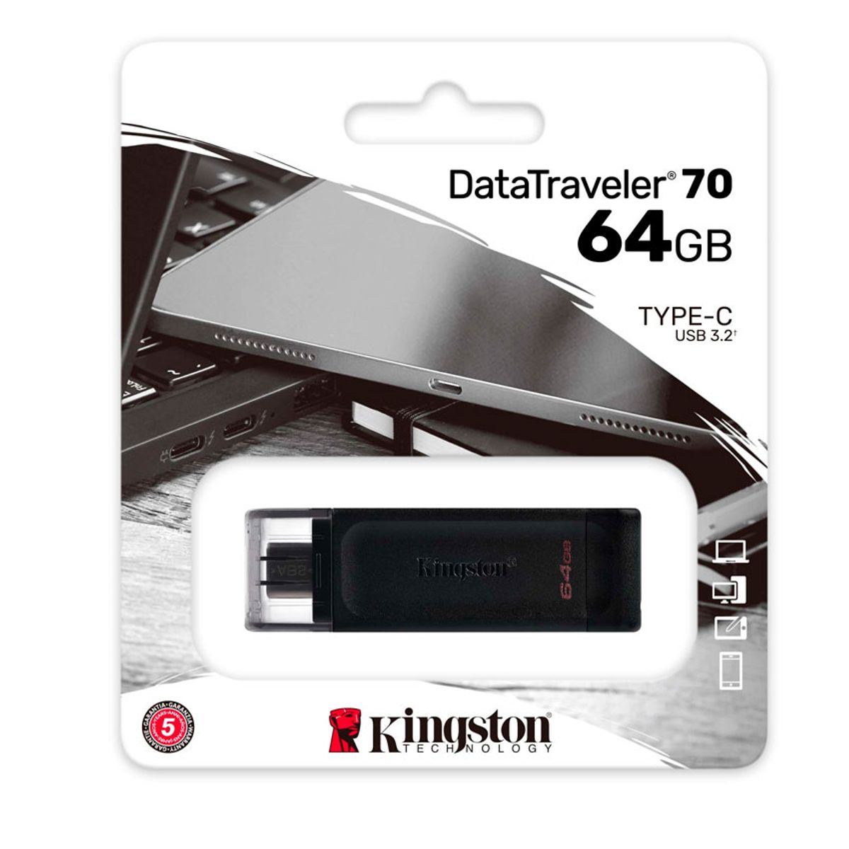 KINGSTON - Unidad Flash Kingston DataTraveler 70 64GB Tipo-C USB 3.2 Gen 1