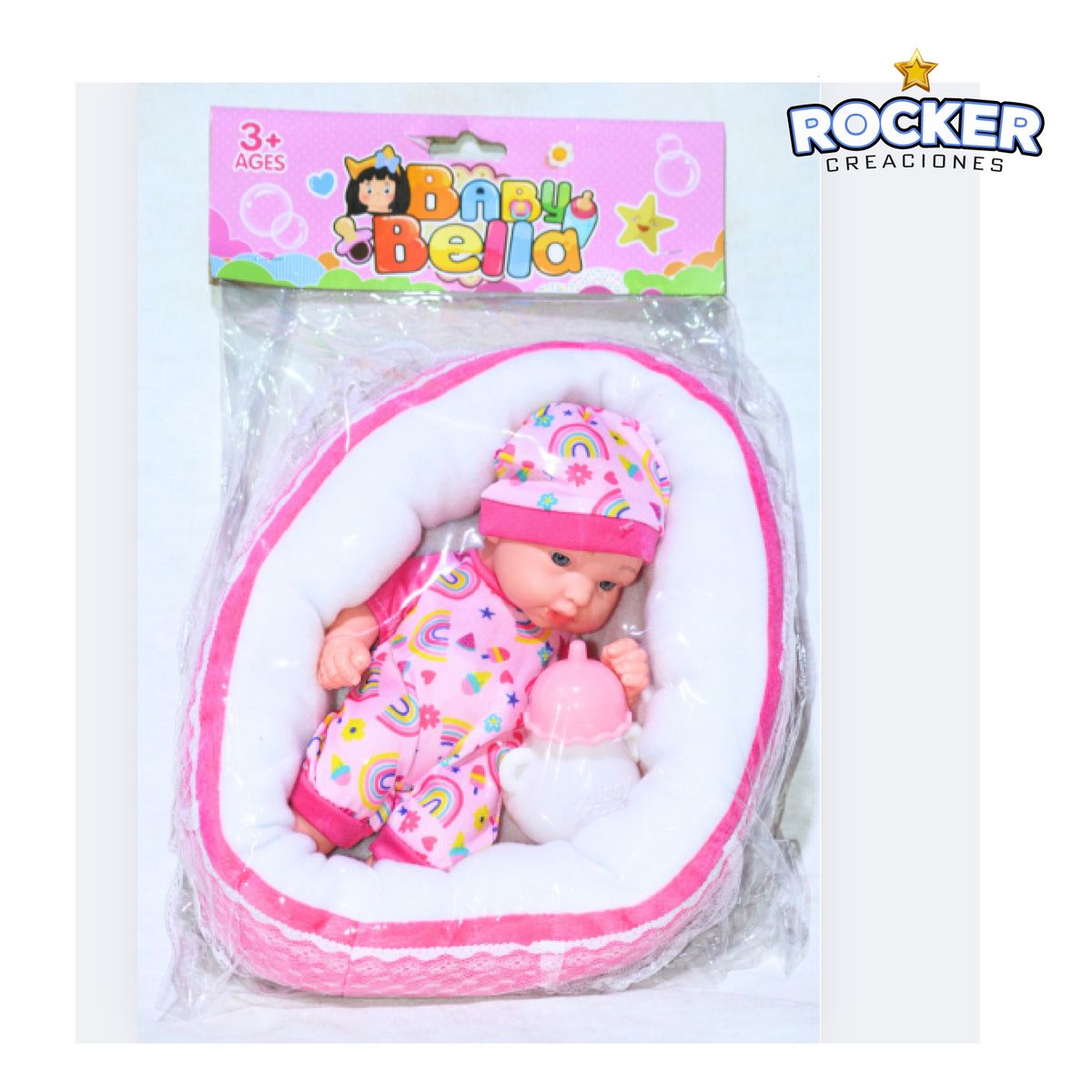 GENERICO - MUÑECA BEBE EN CUNA DE TELA ESTILO MOISES