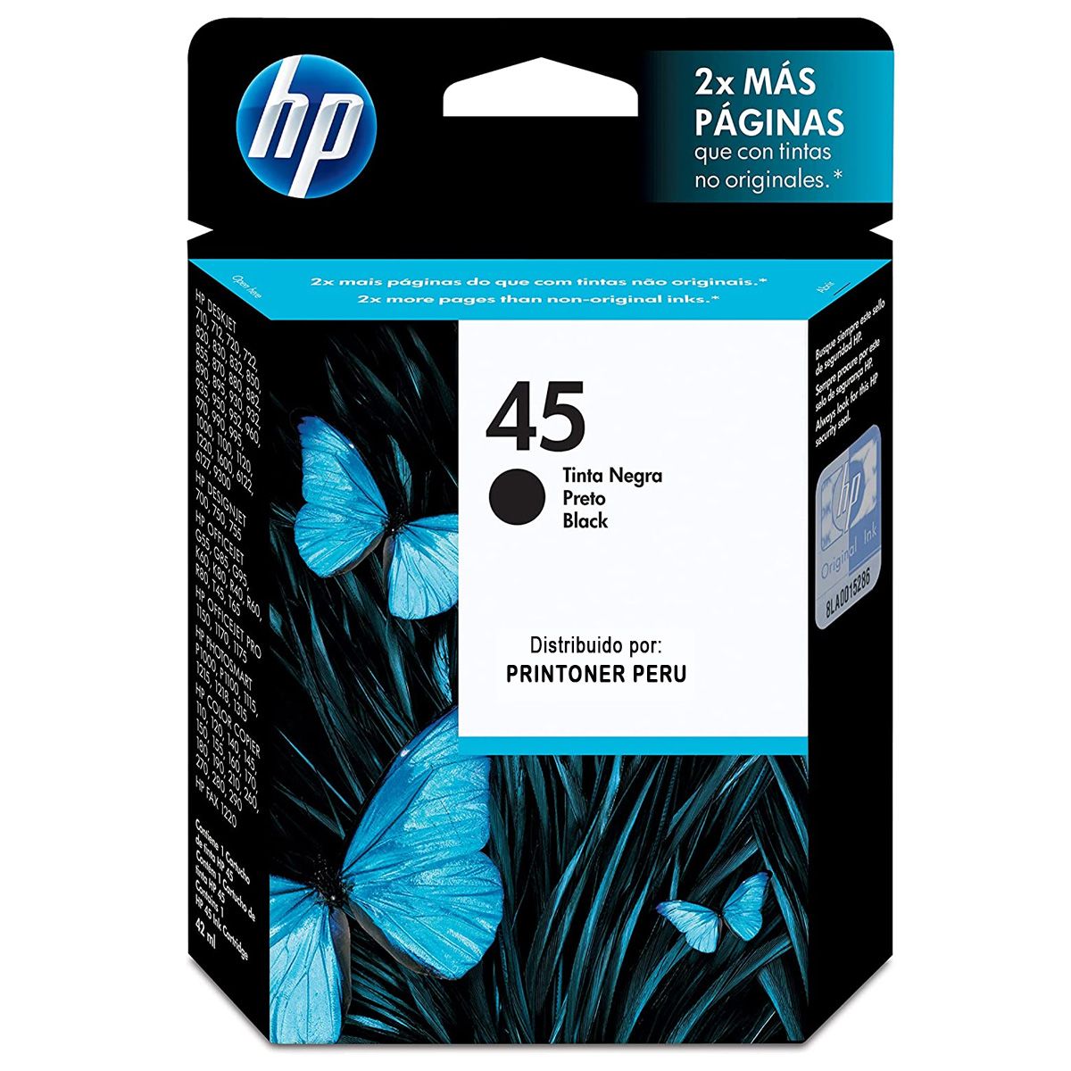 HP - CARTUCHO DE TINTA HP 45 NEGRO 51645AL 42ML.
