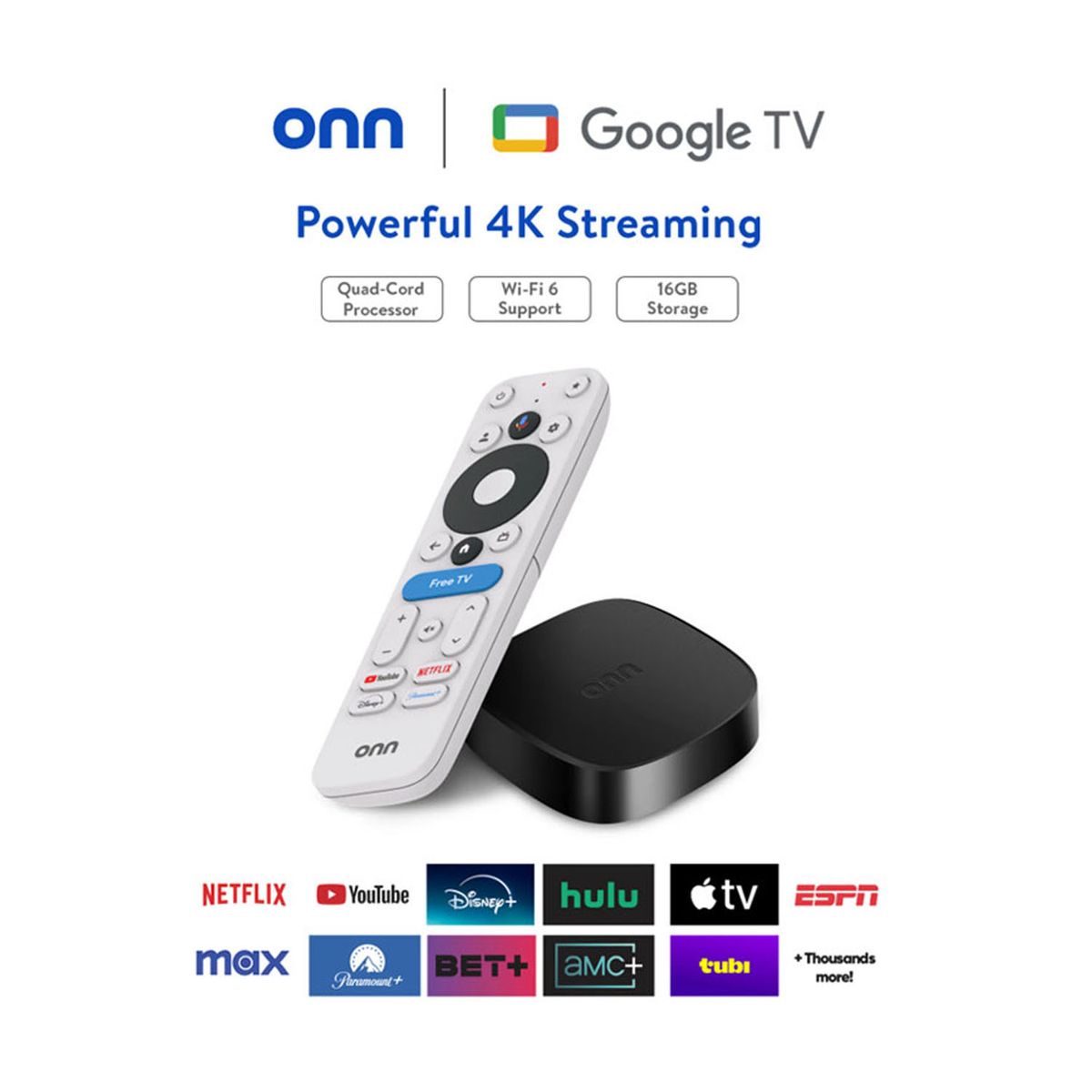 ONN - ONN 4K Plus UHD Streaming Box 16GB 2GB RAM Chromecast Google TV