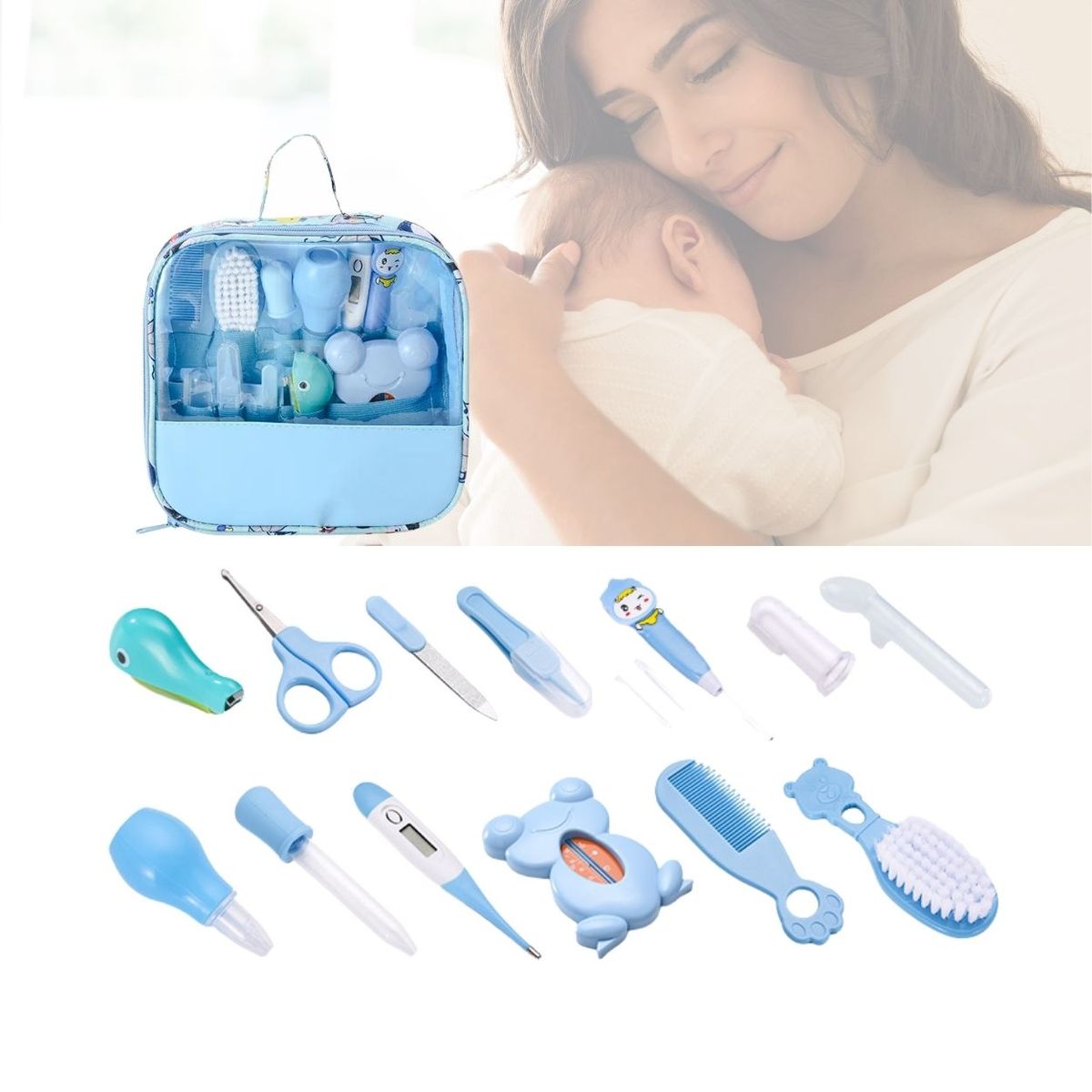 GENERICO - Kit Completo de Cuidado e Higiene para Bebé Niño - Maletín 13Pcs