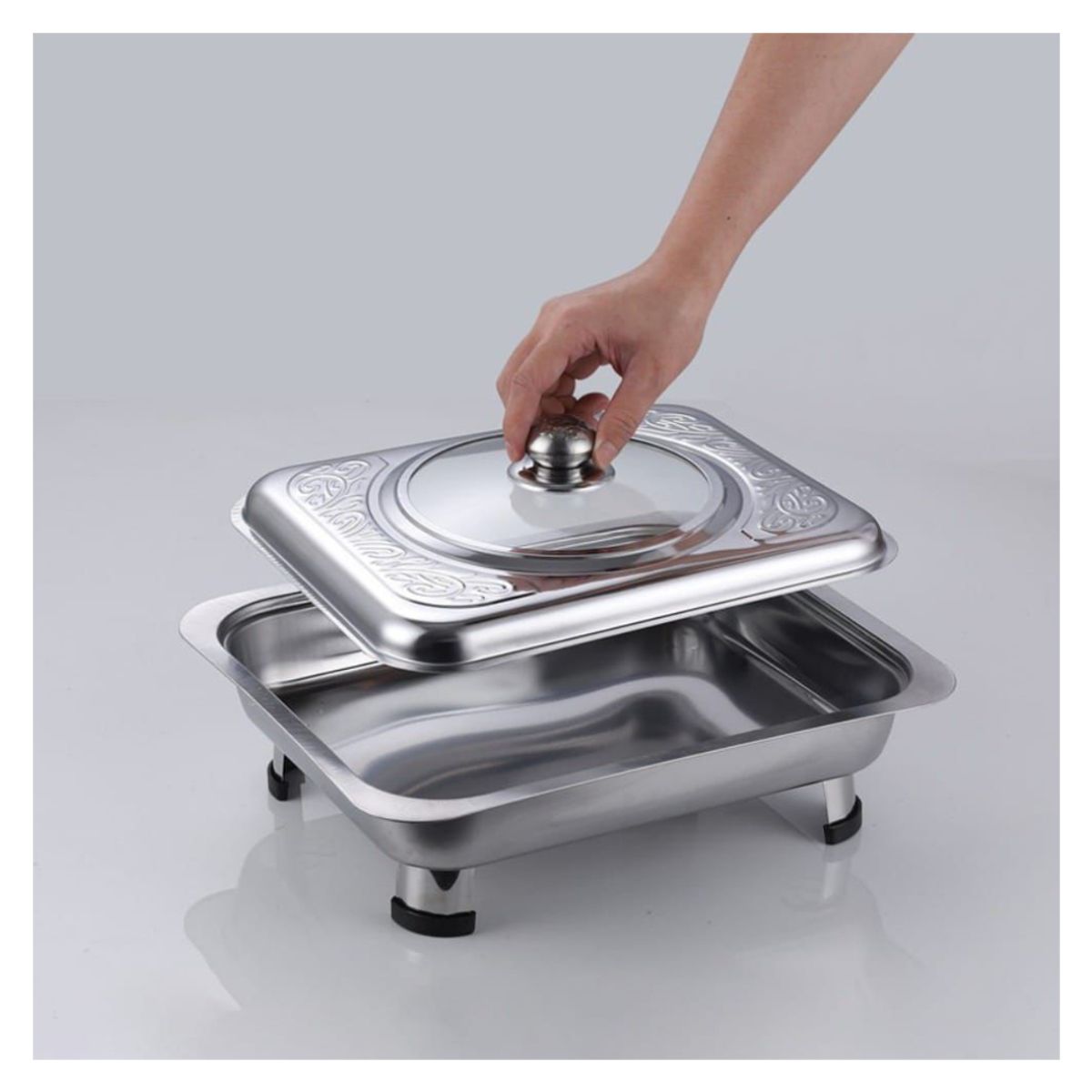 GENERICO - Bandeja con Tapa acero Inoxidable Con Patas