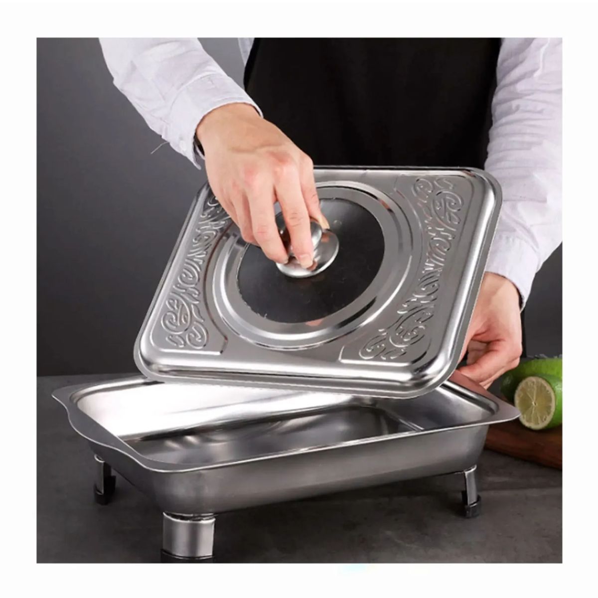 GENERICO - Bandeja con Tapa acero Inoxidable Con Patas