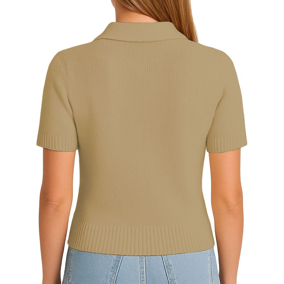 GENERICO - Sueter Mujer MC Camisero Lazos Hilo Tacto 463G Dom-22 Color Beige