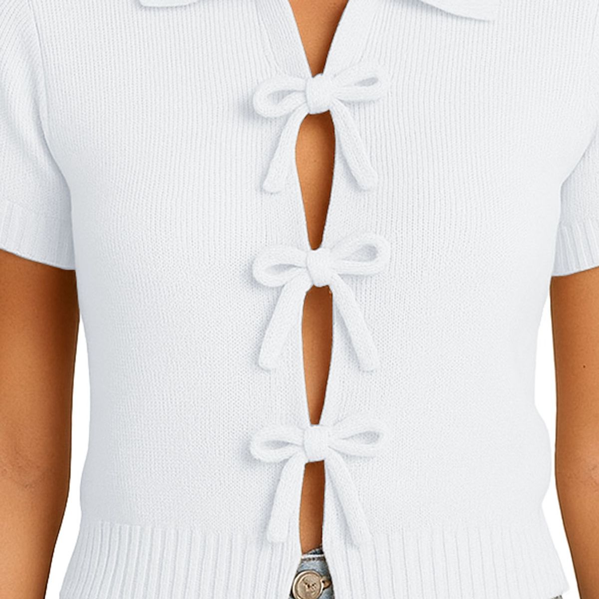 GENERICO - Sueter Mujer MC Camisero Lazos Hilo Tacto 463G Dom-22 Color Blanco