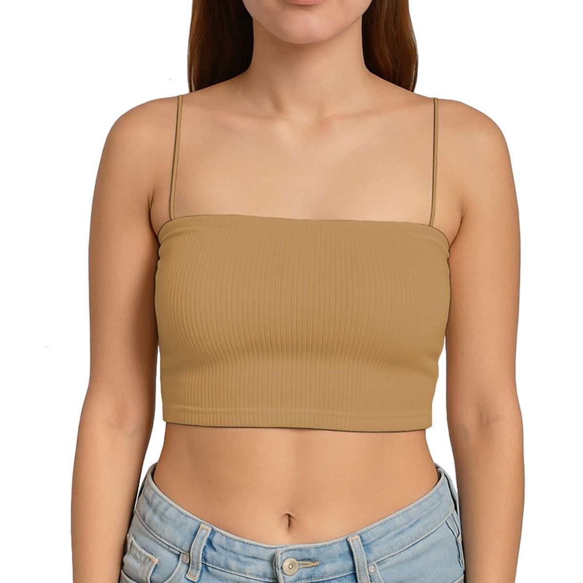 GENERICO - Top Straple Con Tirantes Cola De Rata Rib Grueso New-08 Color Beige