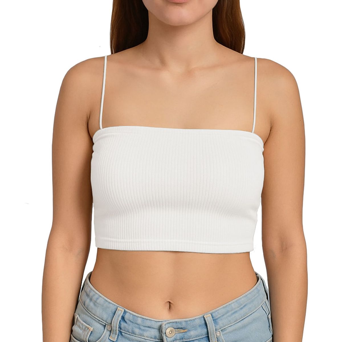 GENERICO - Top Straple Con Tirantes Cola De Rata Rib Grueso New-08 Color Blanco
