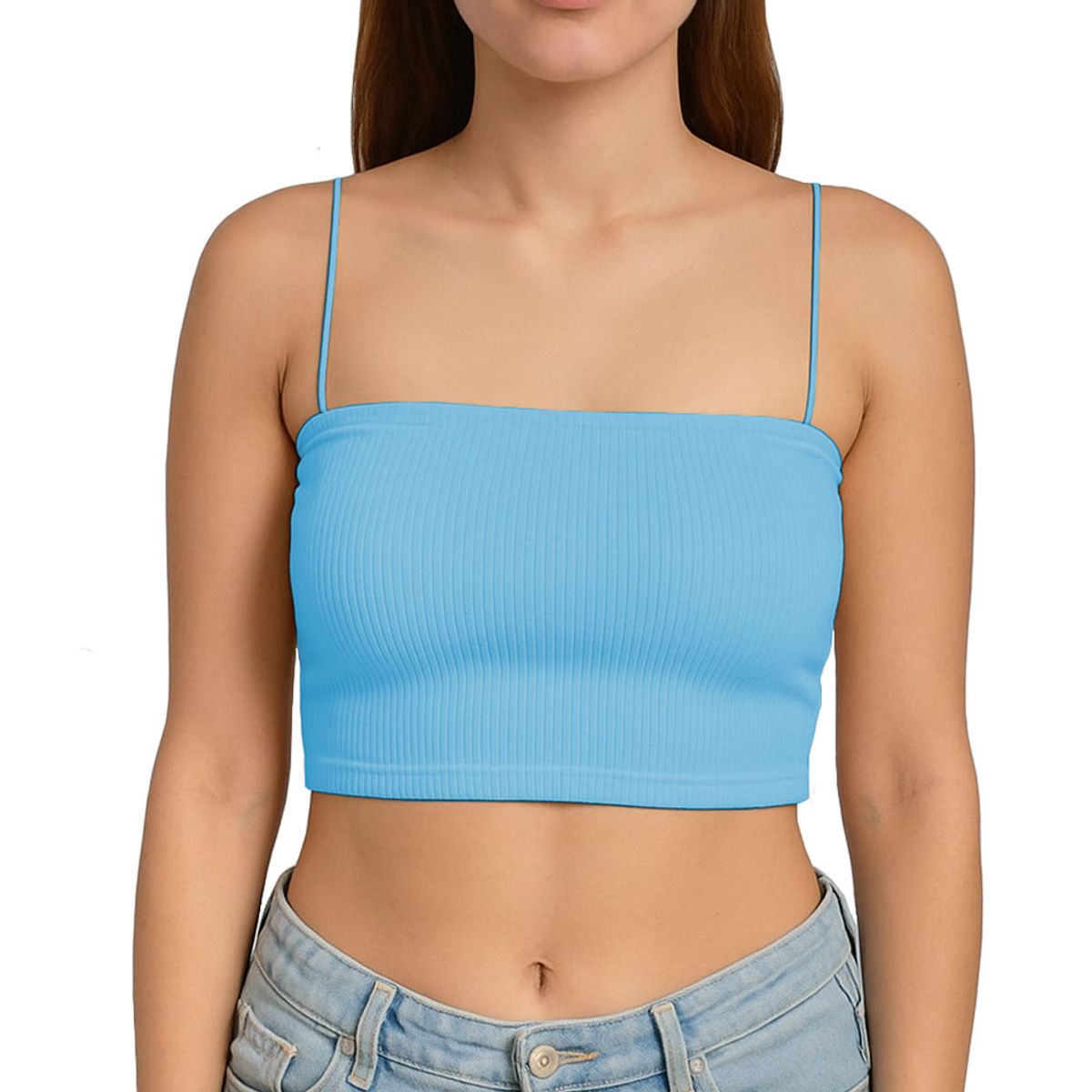GENERICO - Top Straple Con Tirantes Cola De Rata Rib Grueso New-08 Color Celeste