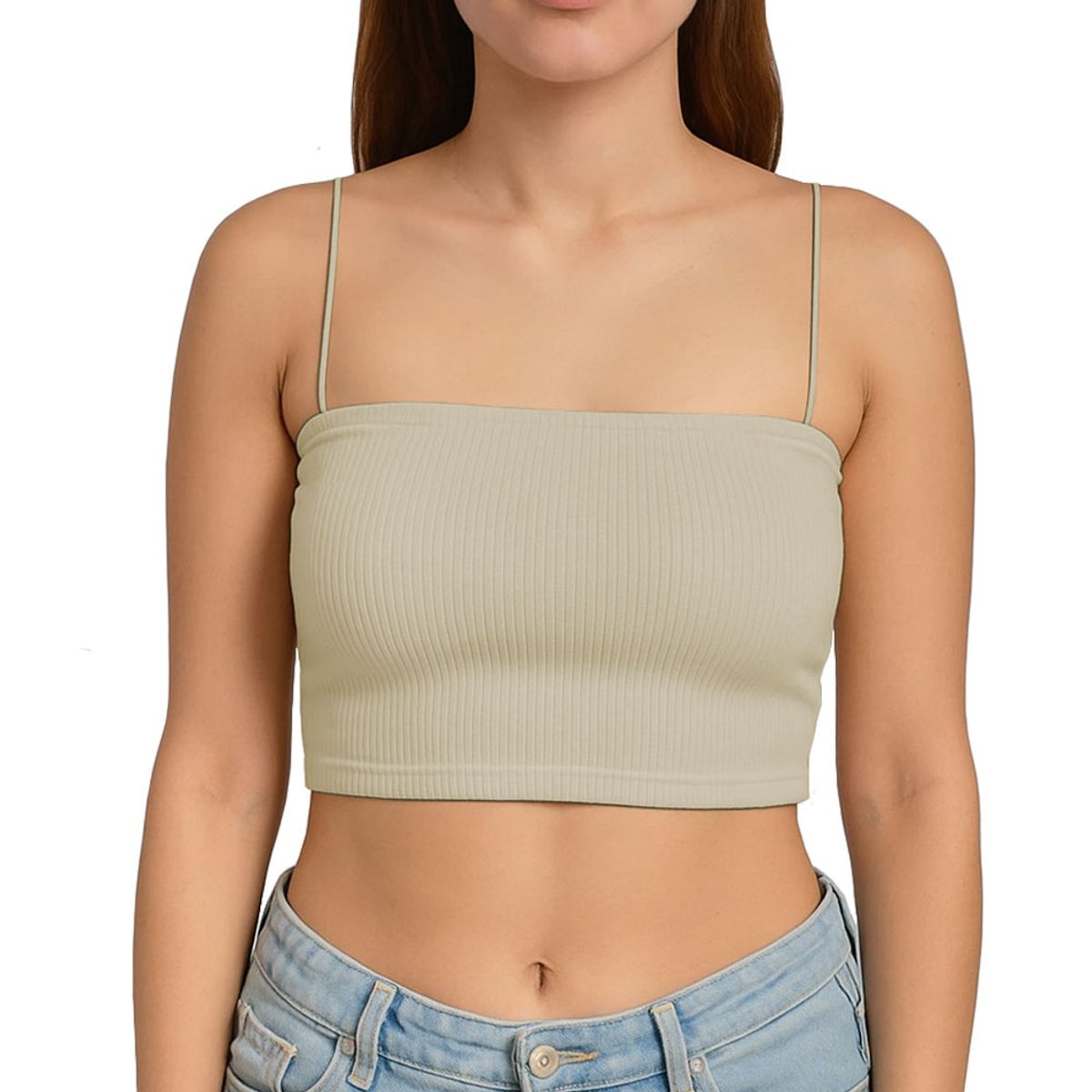 GENERICO - Top Straple Con Tirantes Cola De Rata Rib Grueso New-08 Color Crudo