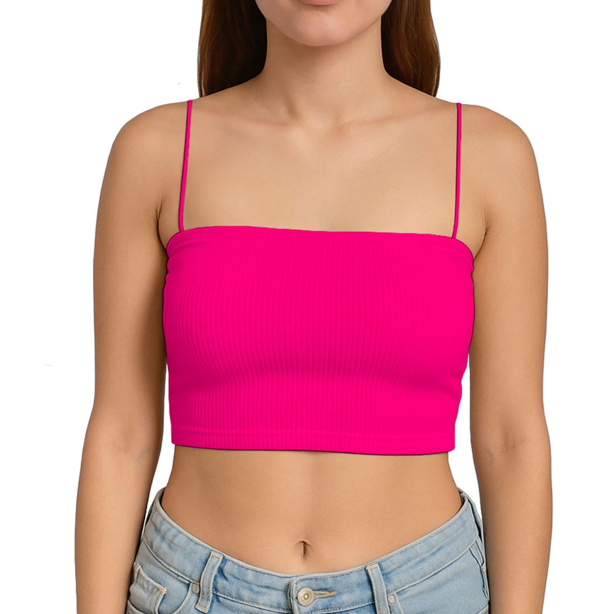 GENERICO - Top Straple Con Tirantes Cola De Rata Rib Grueso New-08 Color Fucsia