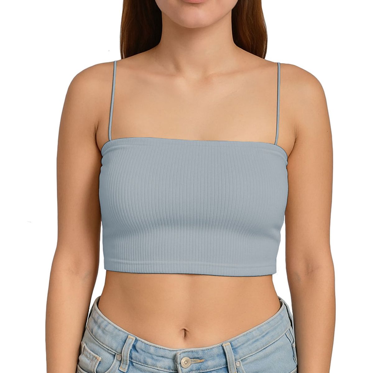 GENERICO - Top Straple Con Tirantes Cola De Rata Rib Grueso New-08 Color Gris