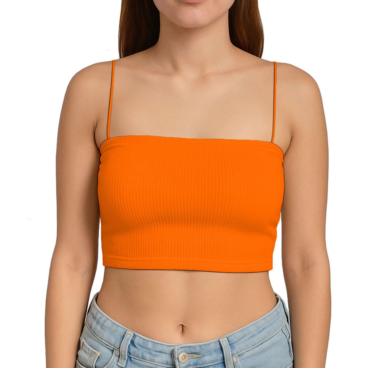 GENERICO - Top Straple Con Tirantes Cola De Rata Rib Grueso New-08 Color Naranja