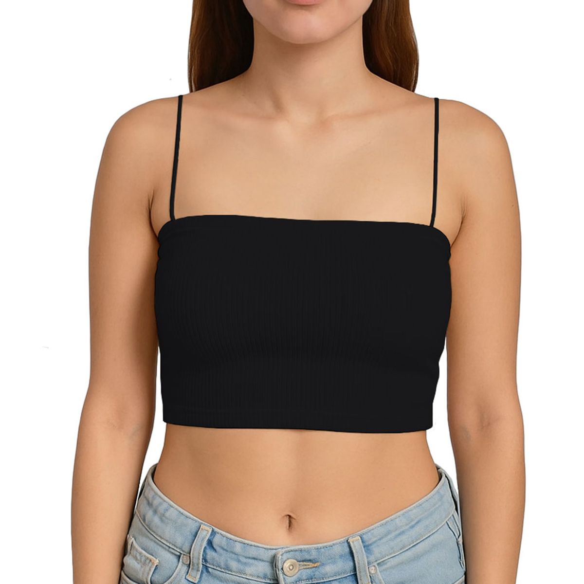 GENERICO - Top Straple Con Tirantes Cola De Rata Rib Grueso New-08 Color Negro