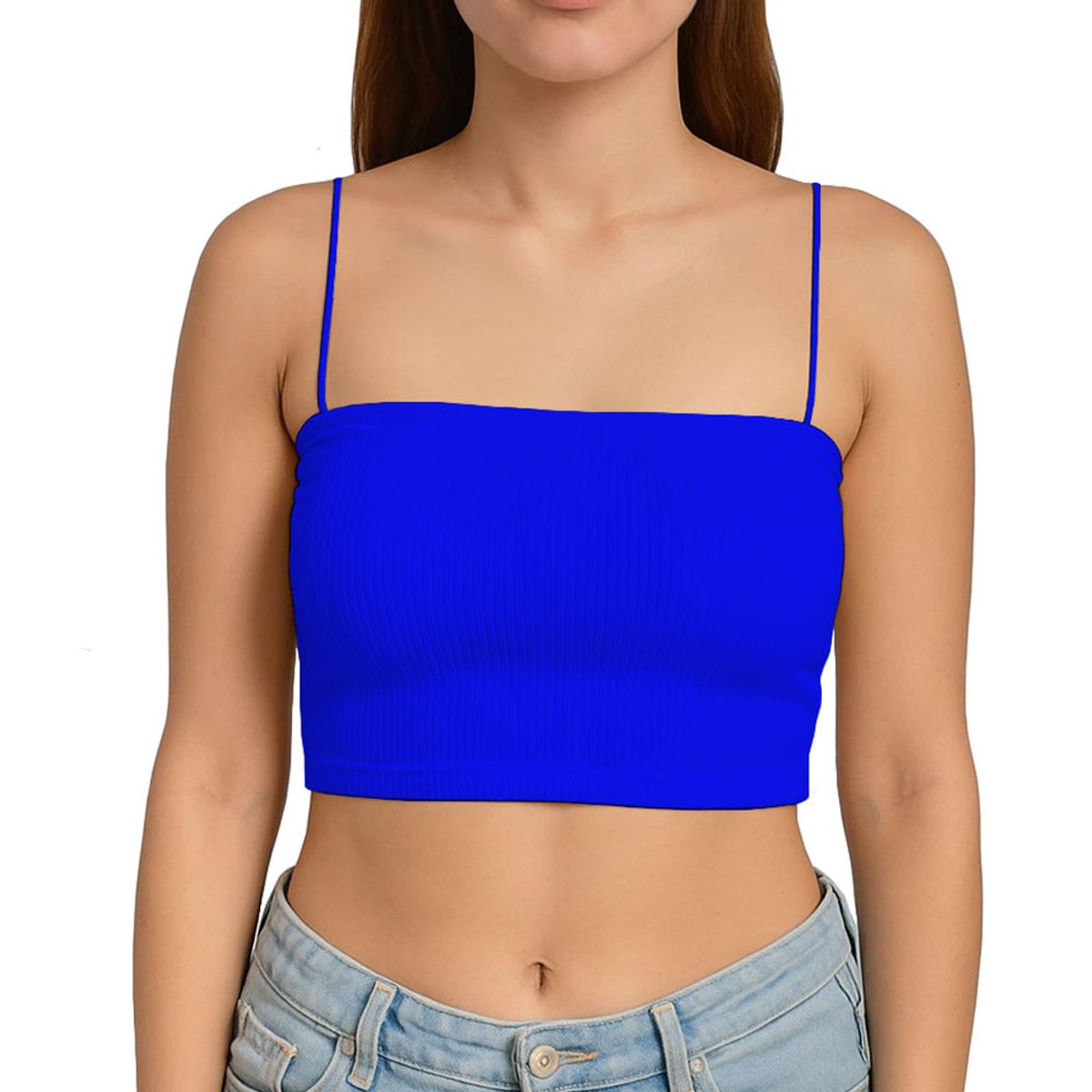 GENERICO - Top Straple Con Tirantes Cola De Rata Rib Grueso New-08 Color Azulino