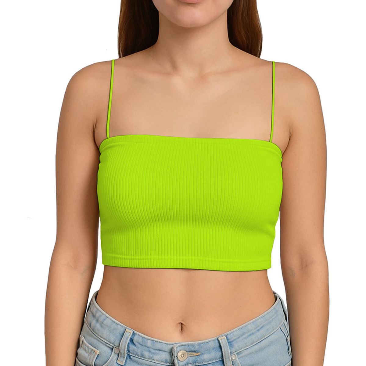 GENERICO - Top Straple Con Tirantes Cola De Rata Rib Grueso New-08 Color Limon