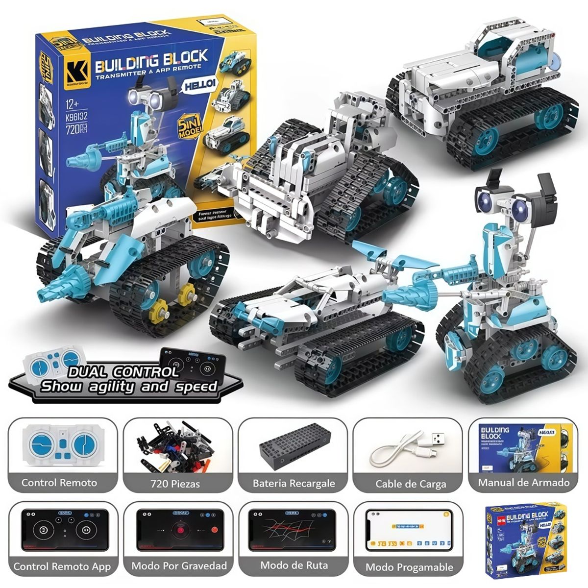 GENERICO - Robot Armable Didáctico 720 Piezas Con Motor ,Control y Aplicación Programable de Movimientos