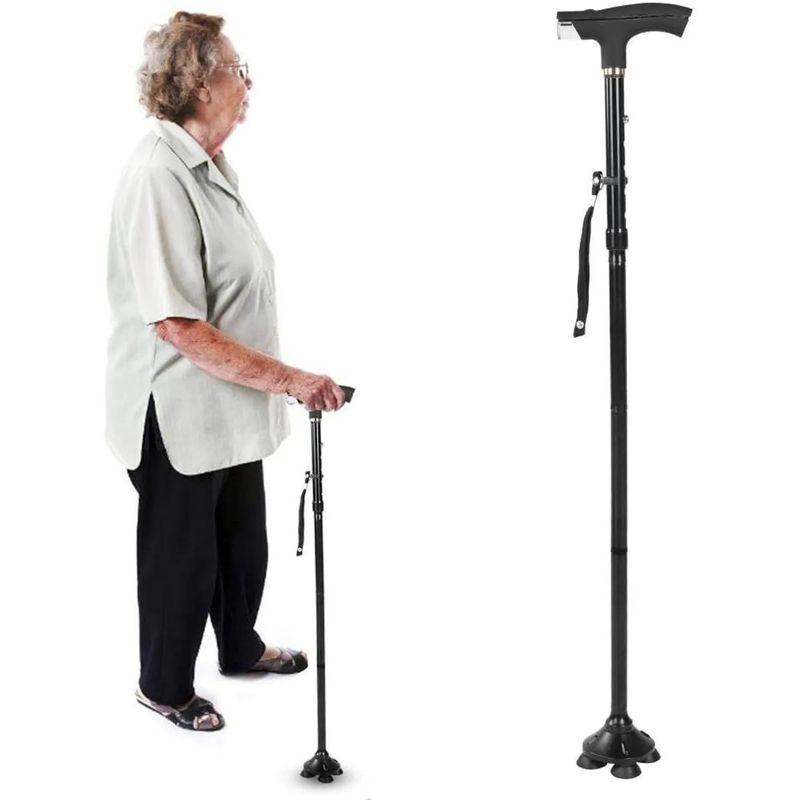 GENERICO - Bastón ajustable con base estable antideslizante y luz LED