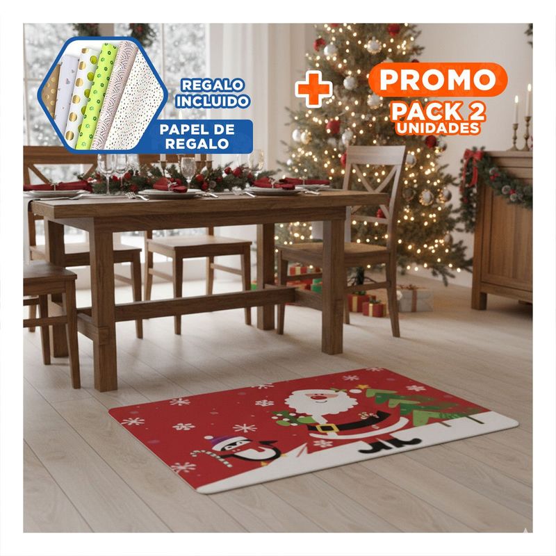 ANIMALIA - Pack2 Felpudo de Piso en Tono Rojo 40x60cm Y+Papel de Regalo