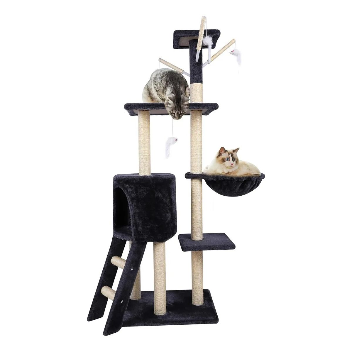 EVERSO - Torre Rascador Tipo Árbol Para Gatos 5 Niveles Con Hamaca Gris Oscuro