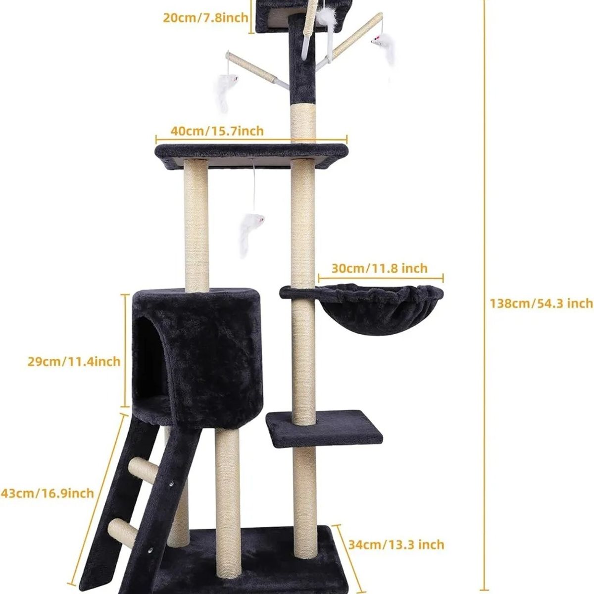 EVERSO - Torre Rascador Tipo Árbol Para Gatos 5 Niveles Con Hamaca Gris Oscuro