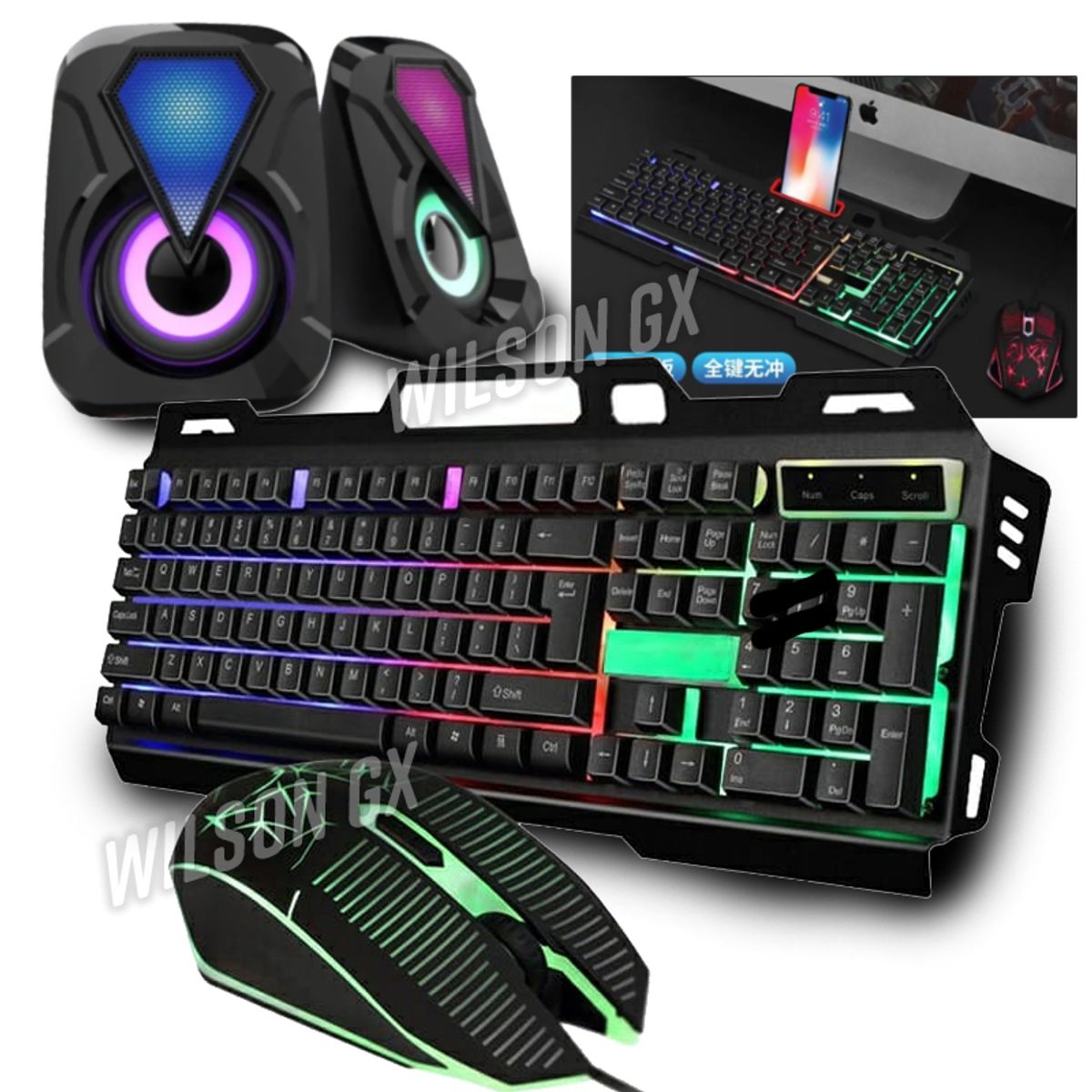 GENERICO - Combo Gamer 3 en 1 Teclado Metalico Mouse y Parlante Luces RGB