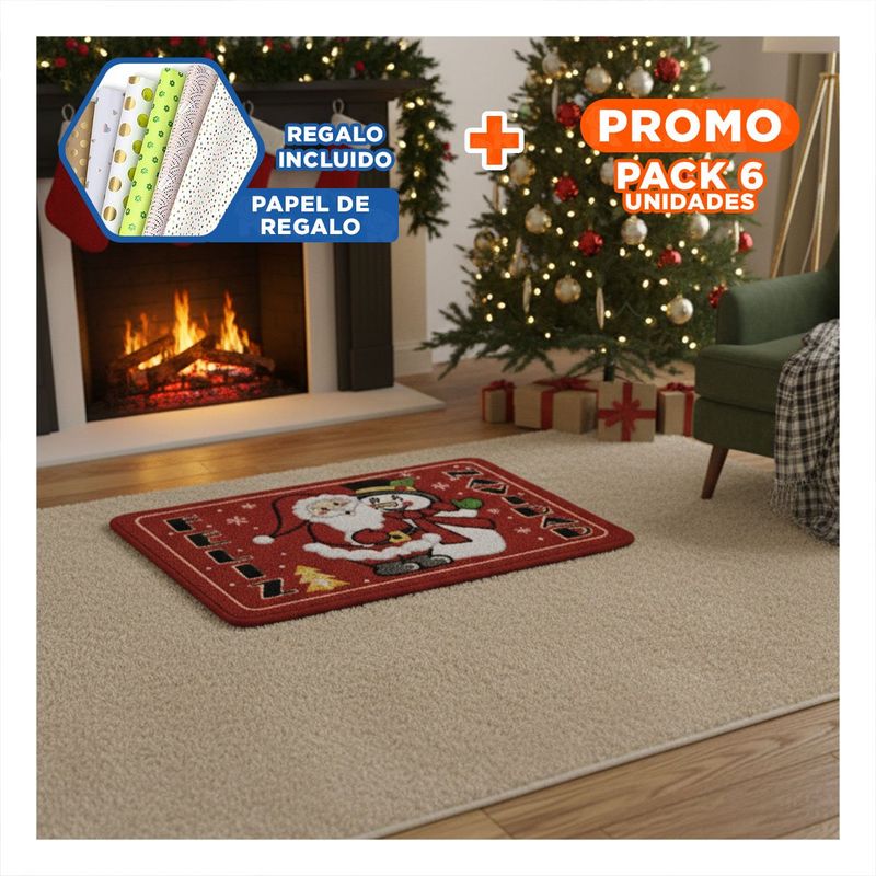 GENERICO - Pack6 Alfombra Navideña en Santa Rojo Y+Papel de Regalo