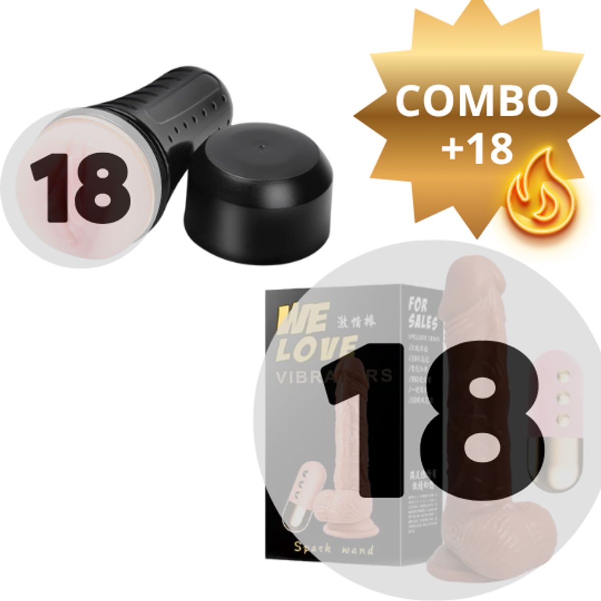GENERICO - Combo Dildo Consolador Vibrador + Masturbador Masculino con Diseño Vaginal
