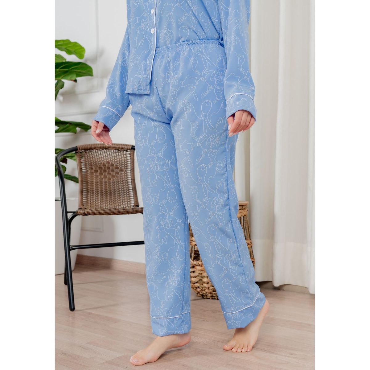 SOÑALIERE - Pijama Mujer Seda Francesa Estampada Manga Larga con Pantalón