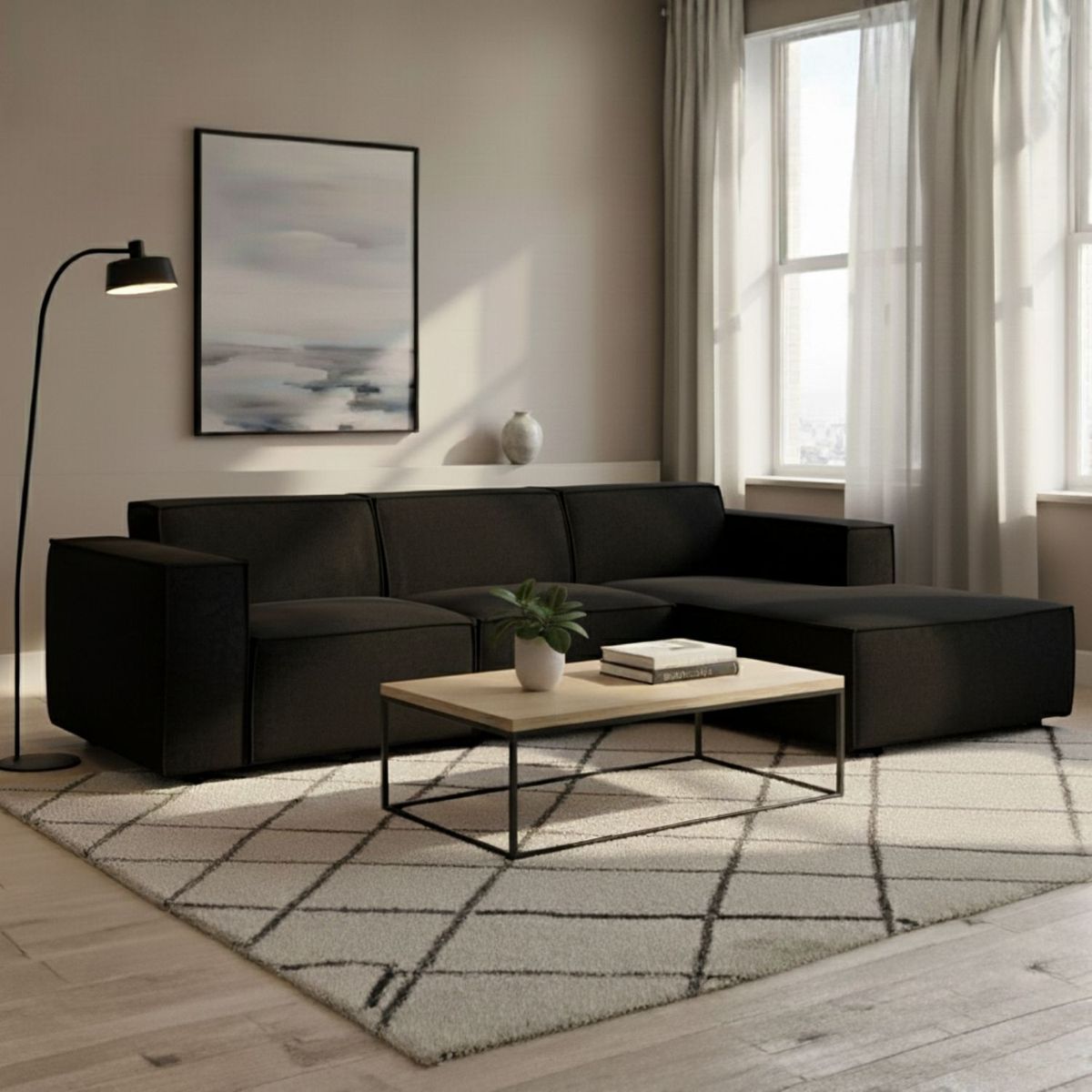 GENERICO - Seccional Modular Molina  en Tela Chenille Antifluido Color negro