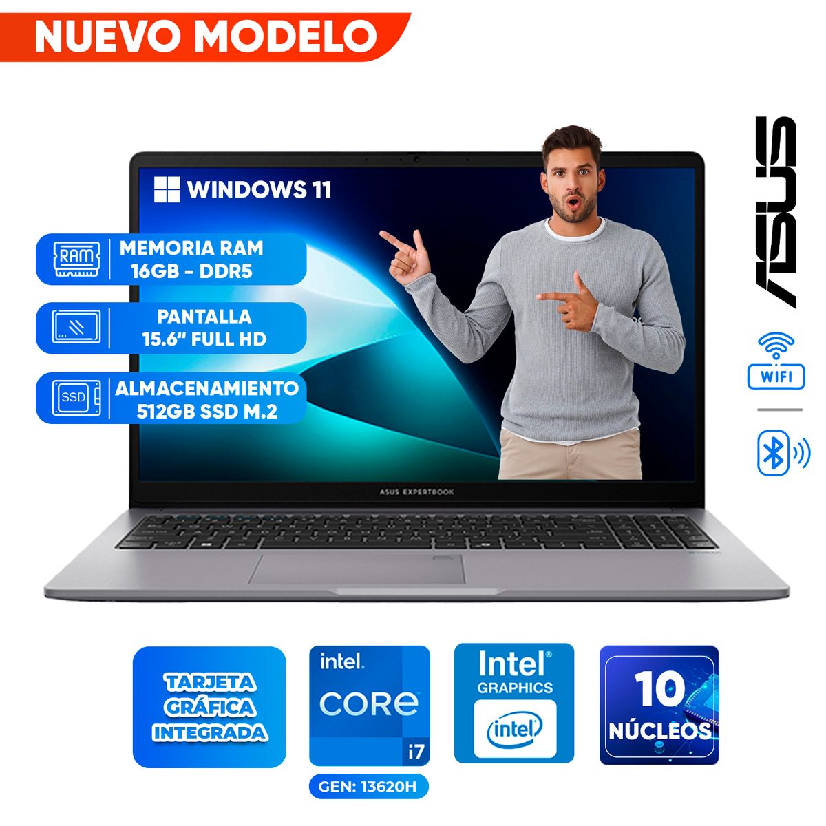 ASUS - Laptop ASUS ExpertBook P1, Core i7-13620H, 16GB DDR5, 512GB SSD, 15.6 FULL HD TN