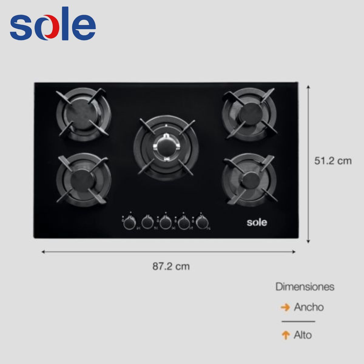 SOLE - SOLCO069 - Cocina Empotrable A Gas 5 Hornillas Vidrio Templado Sole