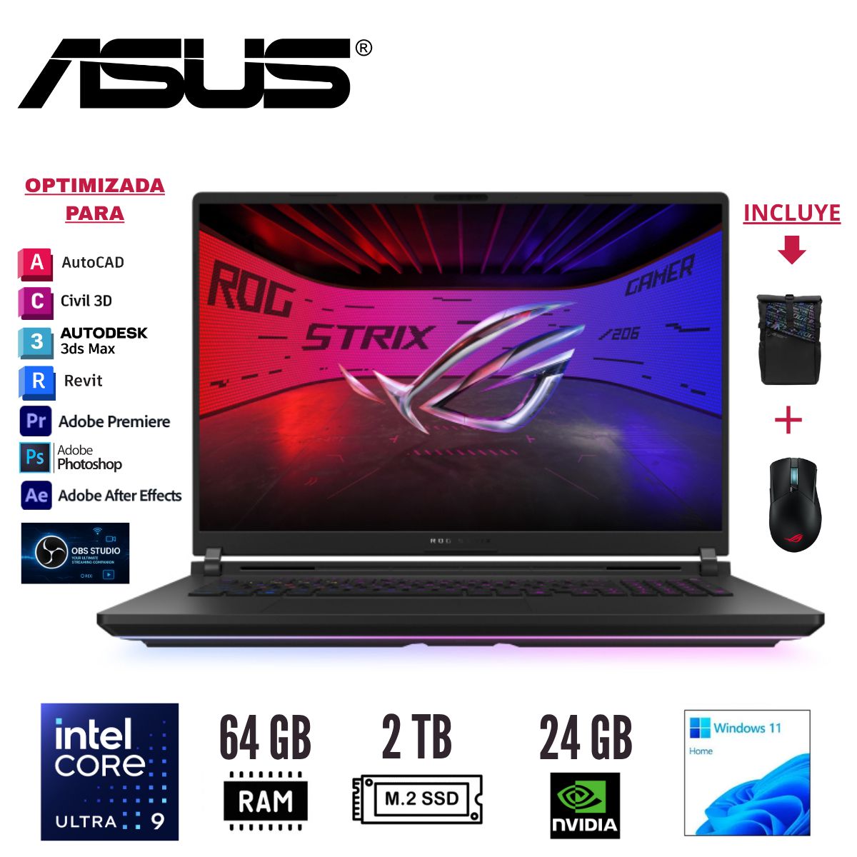 ASUS - LAPTOP ASUS ROG Strix Scar 18 Core Ultra 9 275HX 64GB 2TB RTX 5090 24GB