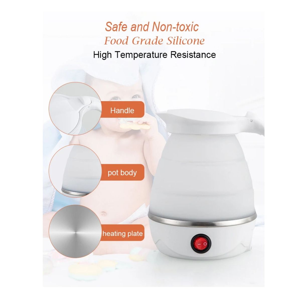 OEM - Hervidor Plegable Eléctrico De Silicona - Blanco 600ml