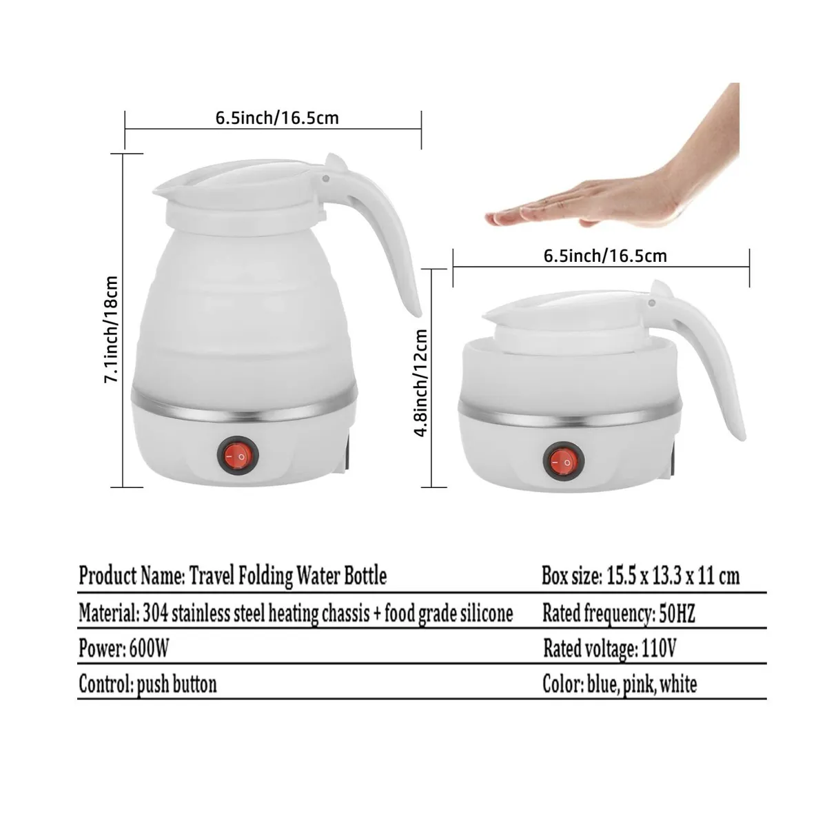 OEM - Hervidor  Eléctrico Plegable De Silicona - Blanco 600ml