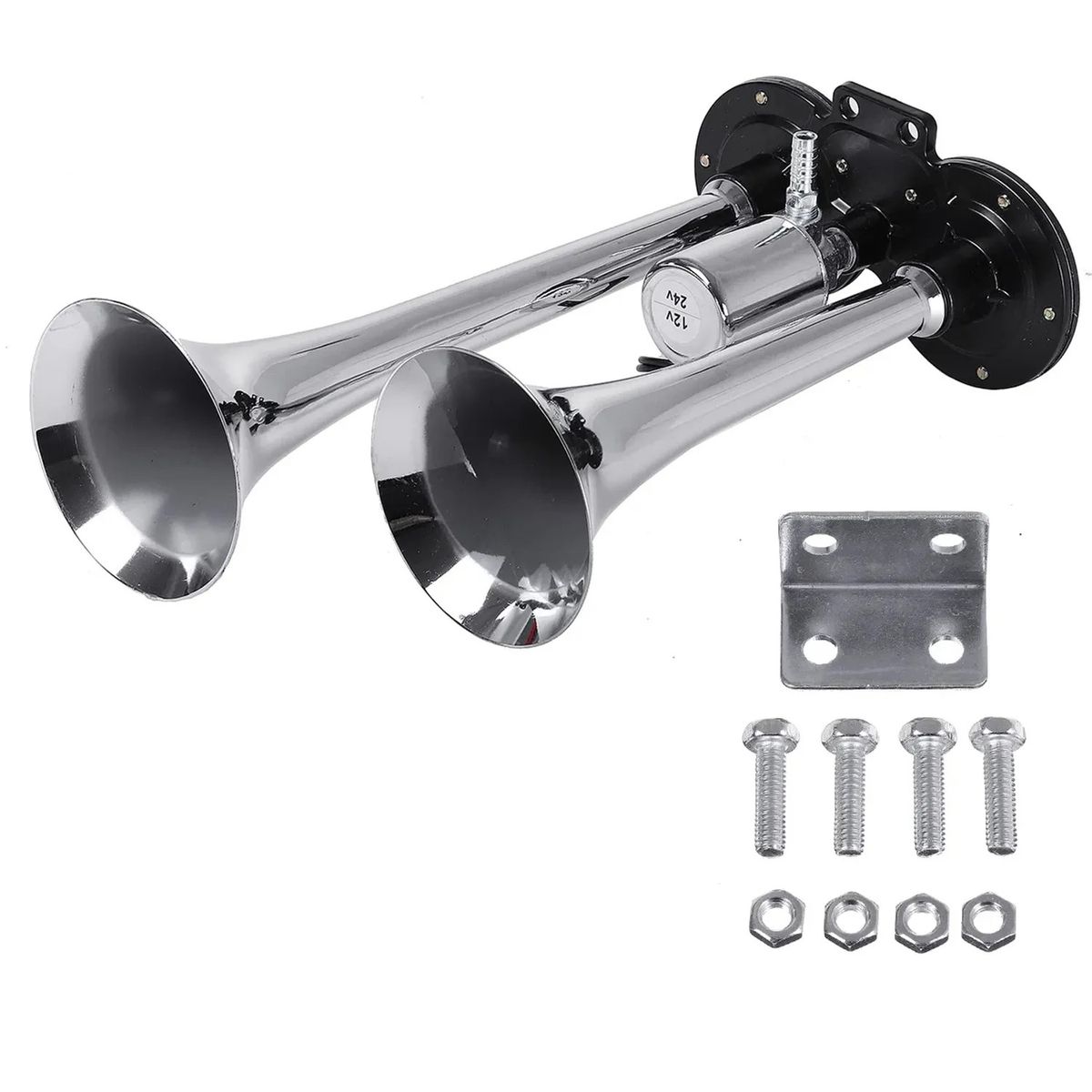 GENERICO - Claxon de Aire 12/24V 2 Cornetas Cromado