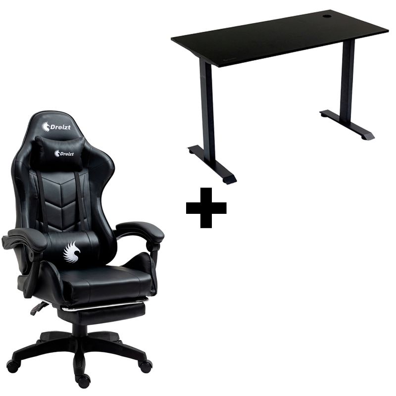 DREIZT - Combo Silla Gamer Dreizt Shine Negro + Escritorio Fijo 120x60 Negro FixDesk
