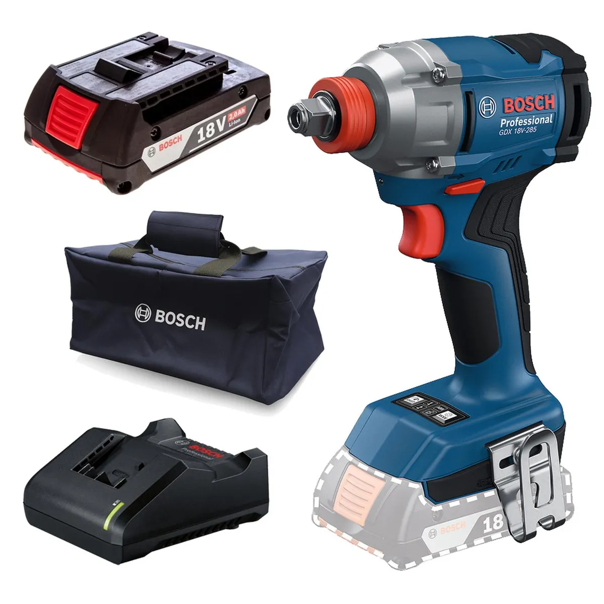 BOSCH - Atornillador de Impacto 1/2" - 1/4" 18V + Baterias 2.0 Ah + Cargador + Bolso Bosch 0615.A50.0CL-000