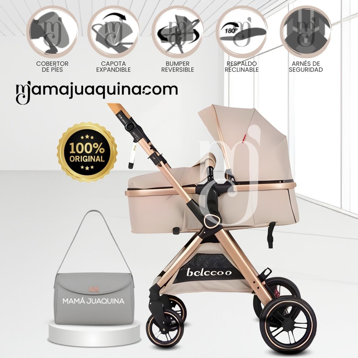 BABY - Coche Moisés Travel System «BUMI» de Lujo Beige