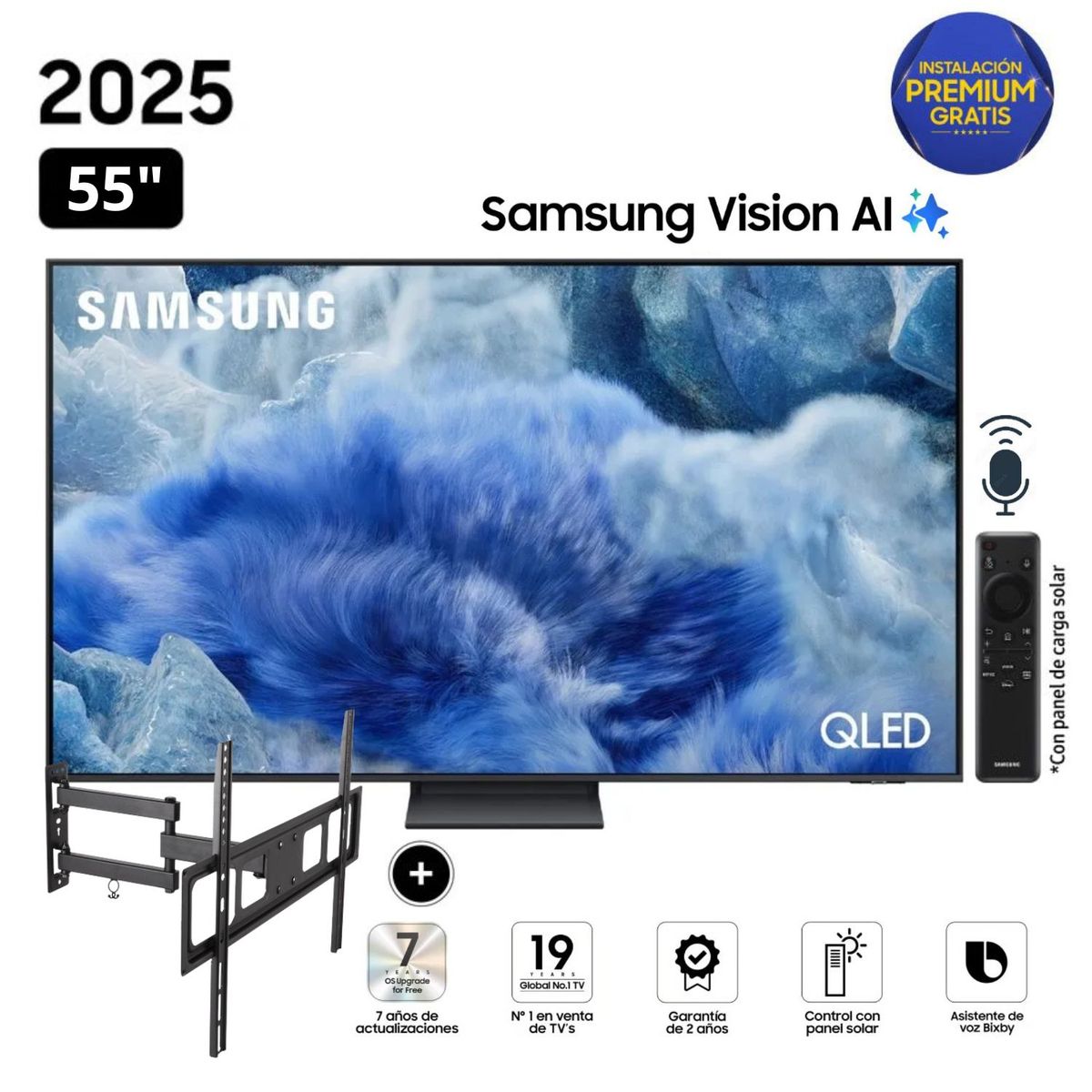 SAMSUNG - Televisor Samsung QLED 55 Visión AI Smart TV QN55Q8F + Rack Giratorio