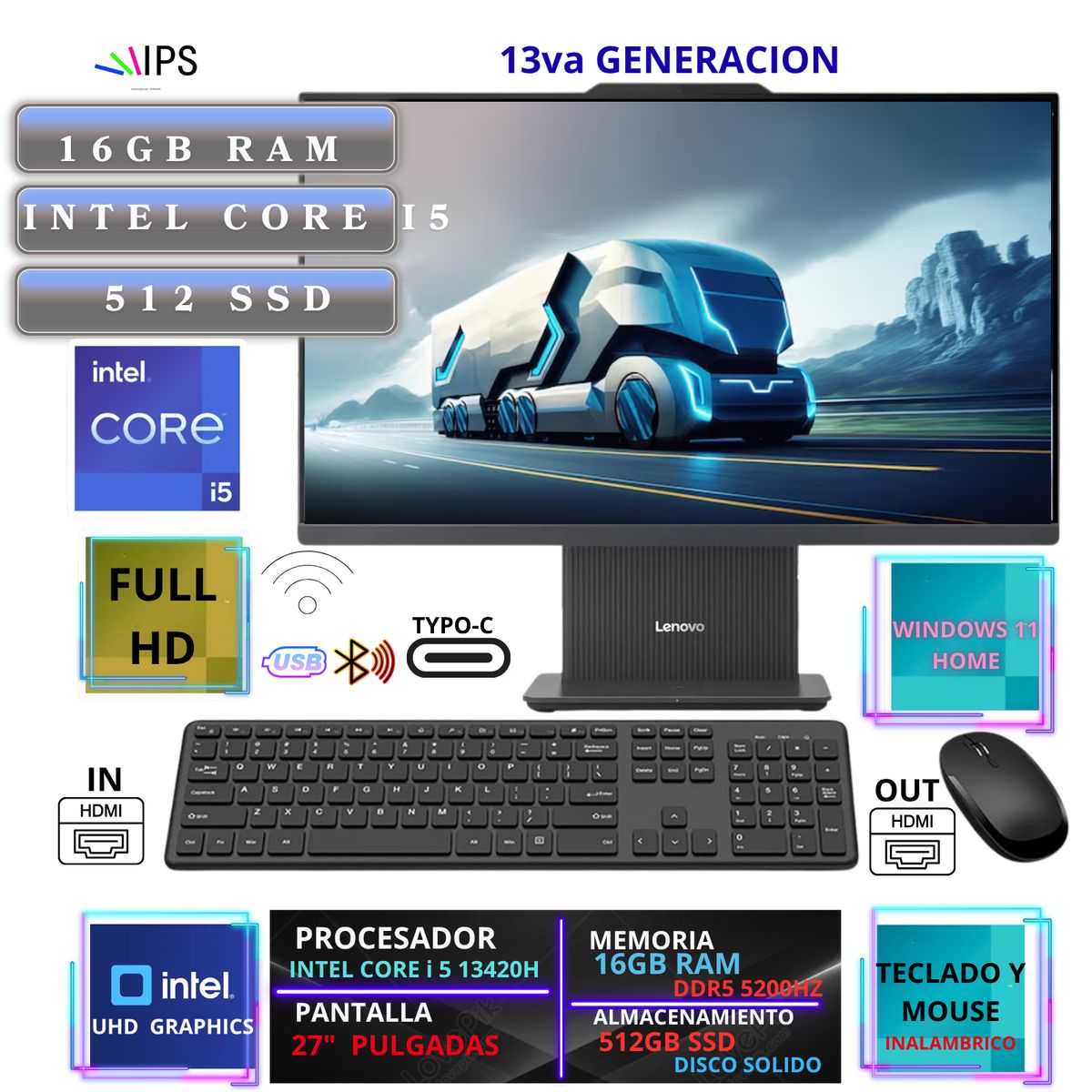 LENOVO - ALL IN ONE Lenovo IdeaCentre 27IRH9 27 FHD Core i5-13420H 16GB 512GB windows 11